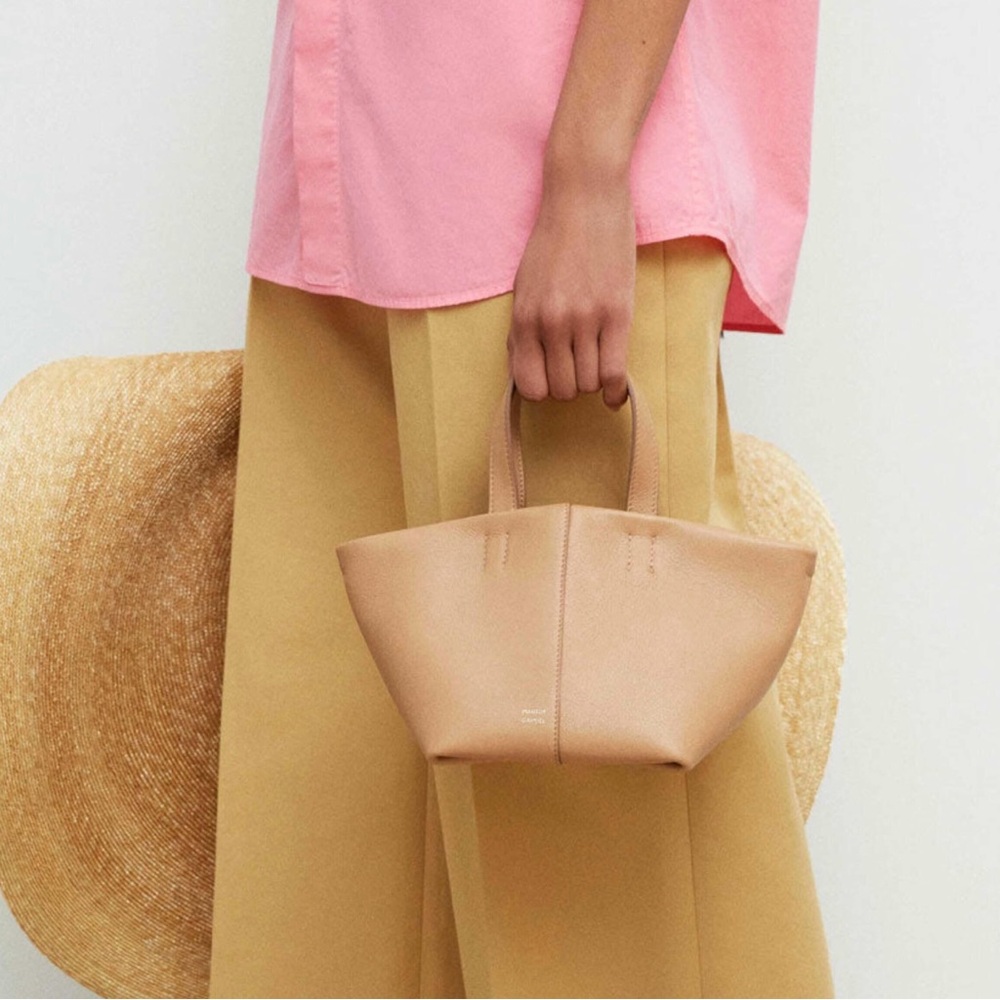 Mansur Gavriel Mini Tulipano Bag Pebbled Leather Tote Crossbody Nocciola Tan